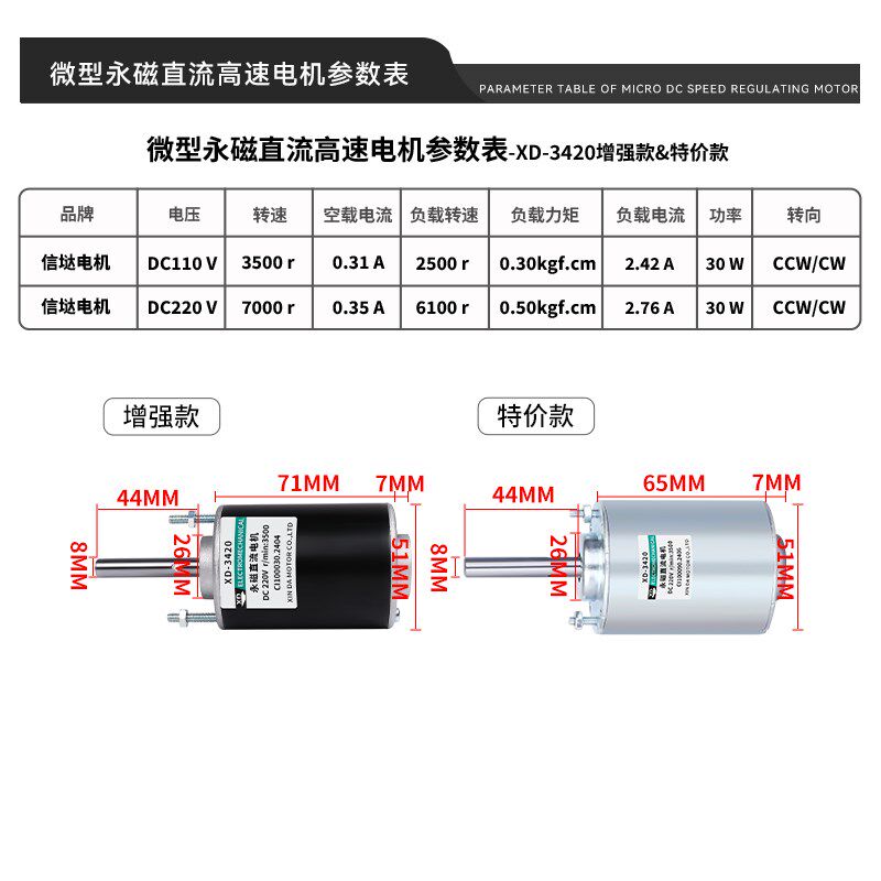 信垯 3420永磁直流电机30W大功率高速静音可调速正反转微型小马达
