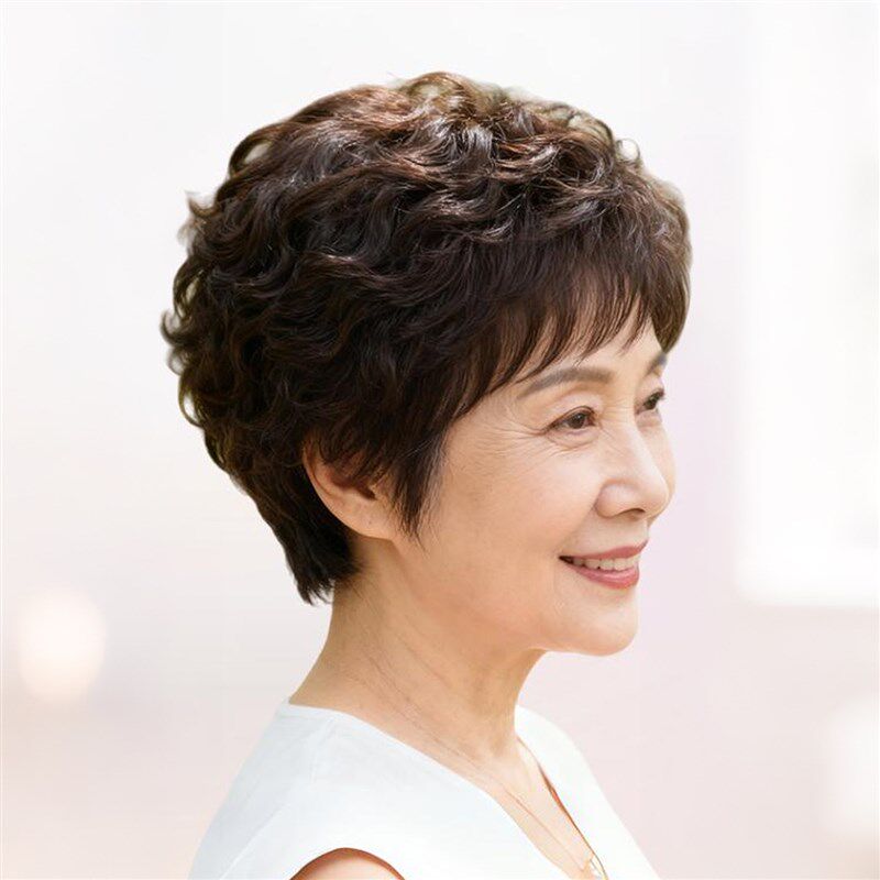 假发中老年女妈妈款全真人发丝全头套女士老年人假发套自然短卷发