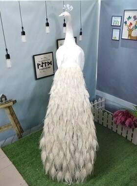 新款仿真白孔雀动物模型大摆件橱窗客厅园林装饰舞台婚庆摄影道具
