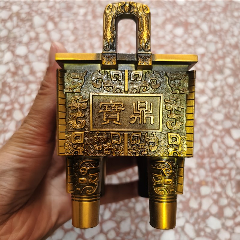 纯铜财富宝鼎摆件四脚铜鼎香炉鼎家用镇宅招财方鼎聚宝盆风水装饰