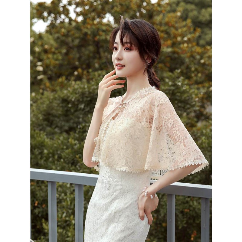 夏季蕾丝小坎肩防晒披风旗袍披肩斗篷外搭外套夏天搭配礼服复古