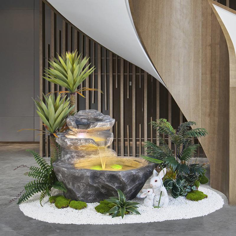 室内外流水喷泉鱼池景观摆件自循环仿真植物绿植高端造景布置装饰