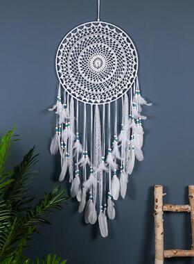 手工钩花白色羽毛吊饰捕梦网婚礼纪现场吊饰家居电视背景挂件