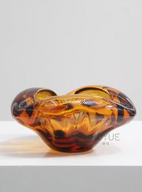 新中式不规则豹纹新棕色大口琉璃烟灰缸客厅玄关餐厅桌面装饰摆件