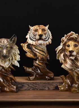 创意复古狮子头像摆件家居客厅办公室书房桌面动物树脂工艺品装饰