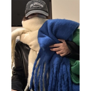 白色毛绒围巾女冬季高级感加厚保暖超大长韩式马海毛日系秋冬天男