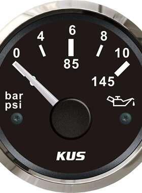 KUS油压表 0-10bar 12/24V 船用车用房车通用游艇配件 黑色/白色