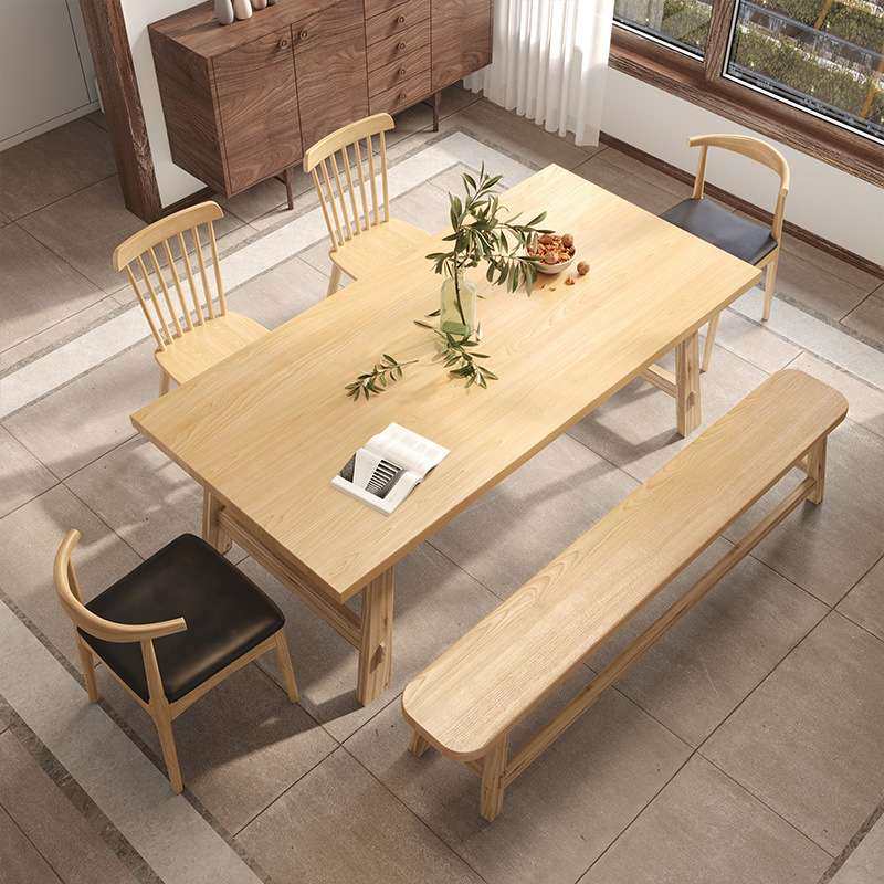 简约家用实木餐桌椅 现代公寓小户型原木餐台民宿多人长条饭桌子