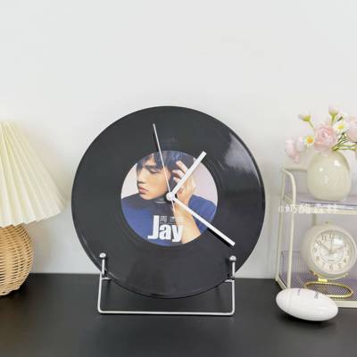 周杰伦JAY复古黑胶唱片DIY简约创意装饰生日礼物钟表摆件展示架