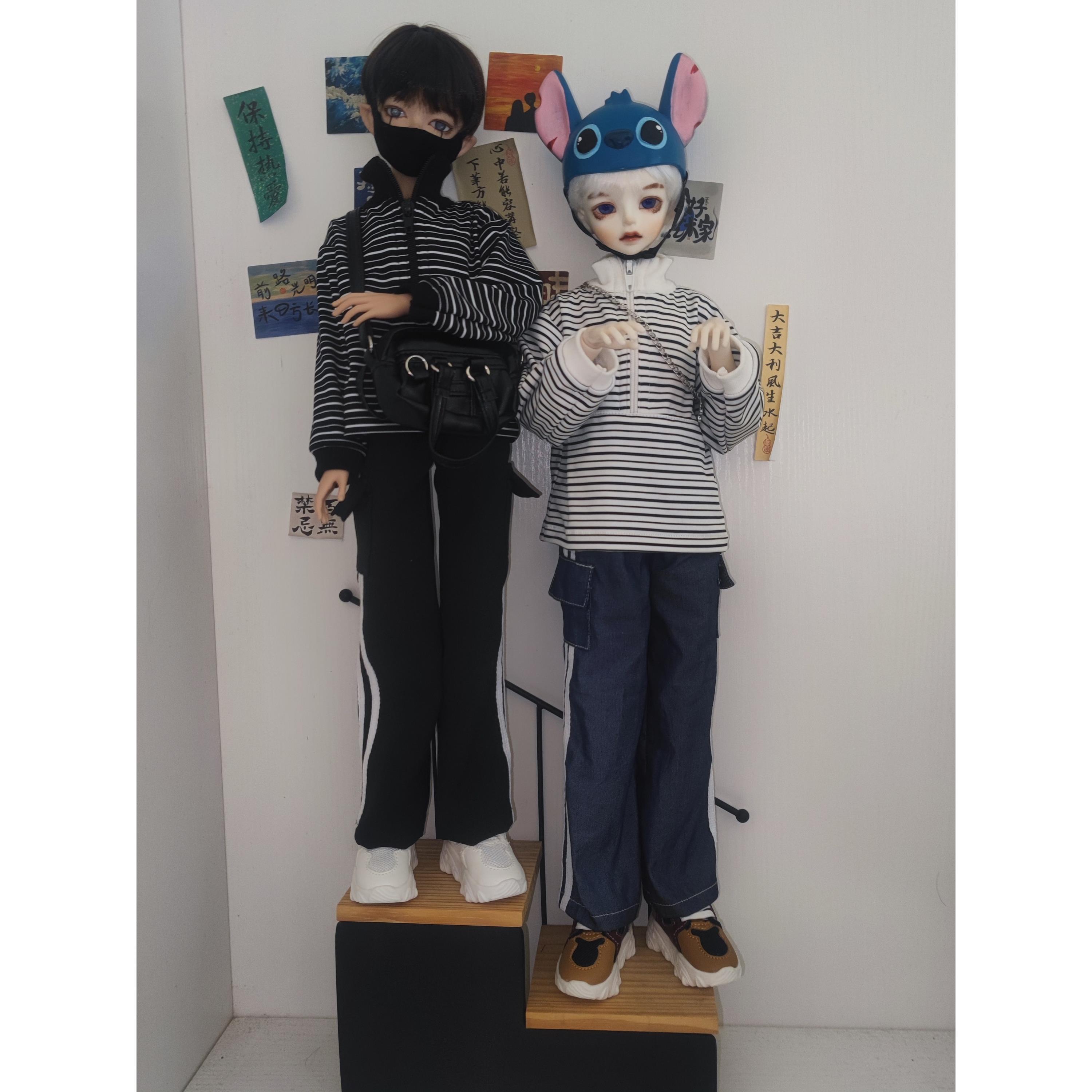BJD4分 3分叔娃衣条纹立领拉链卫衣阔腿休闲裤 ob22 ob24 P20娃衣