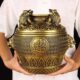 吉满堂 铜仿古四方纳财聚盆摆件金蟾家居装 饰品
