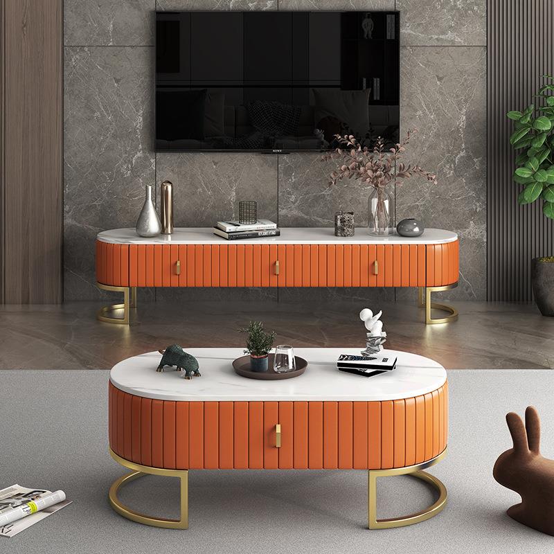 柜欧岩板070701茶几电视组 现代客厅闲茶桌边几轻奢小户型电北视