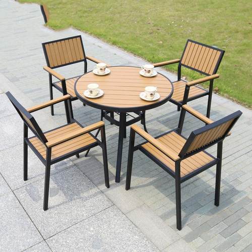 铁艺桌椅庭天院花露阳台户椅外休闲组塑木3合奶茶店咖啡店 塑木桌