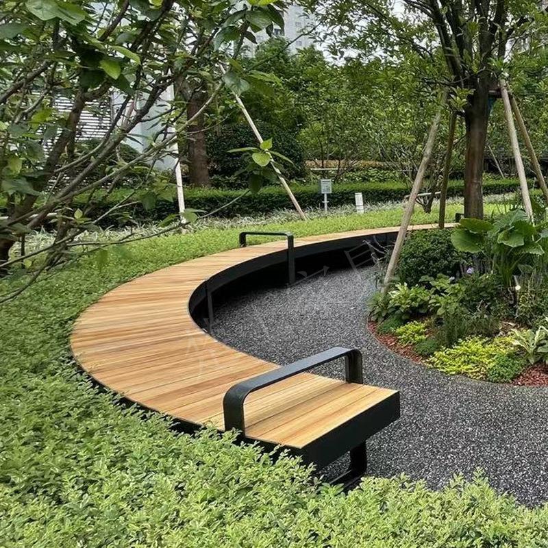 创不锈钢园椅户外座椅广场庭小CG-创意区防腐木休闲长意椅景院观