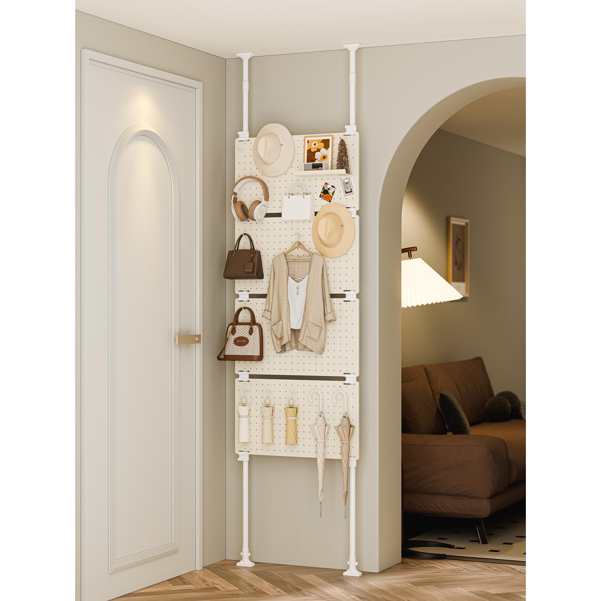 门后置物架洞洞板一体隔断衣帽架入户玄关顶天立地挂衣架薄免打孔