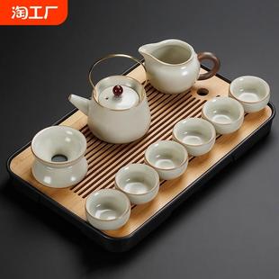汝窑功夫茶具套装 2024新款 陶瓷茶壶盖碗茶杯茶盘轻奢高档家用喝茶