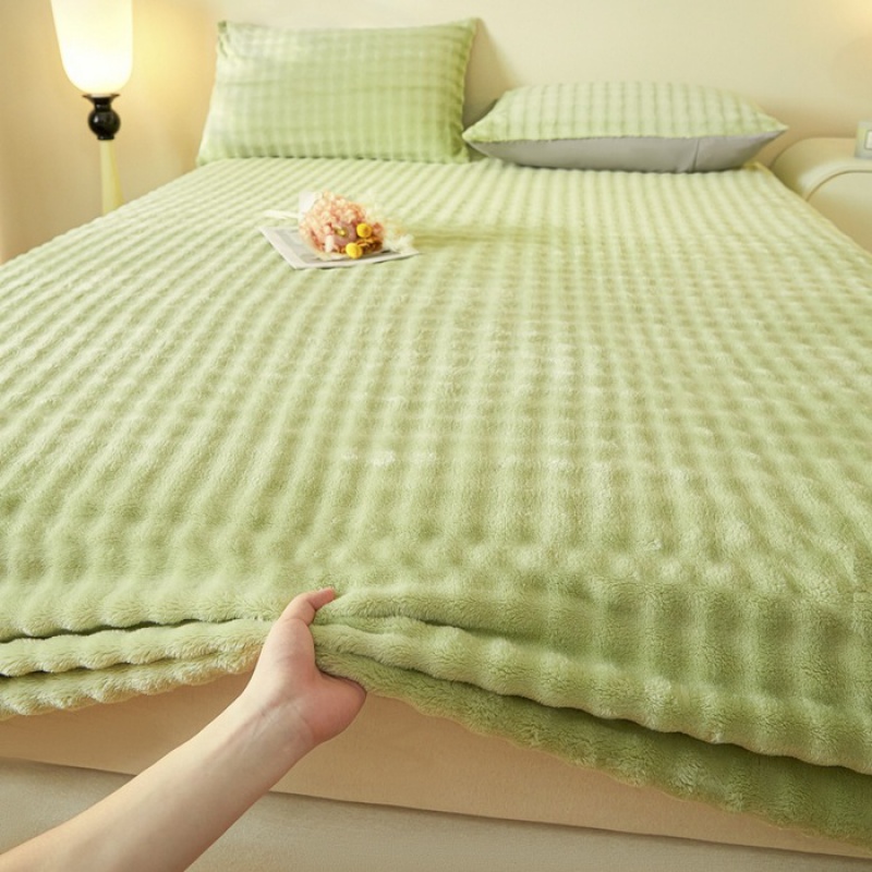 床单冬季加绒加厚三件套兔毛绒牛奶绒高克重防滑床笠学生宿舍