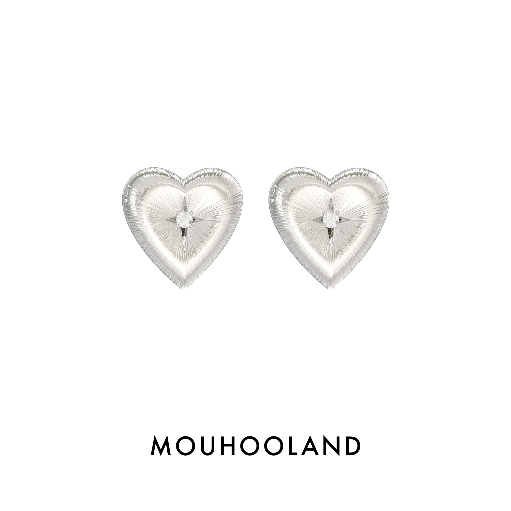 Mouhooland/暮后之地刻骨铭心双面爱心耳钉925银针拉丝工艺原创