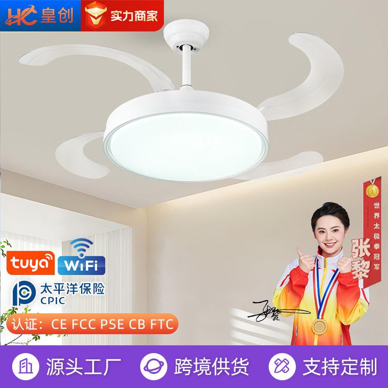 新款变频卧室吊扇灯极简语音控制隐形风扇灯家用一体全光谱灯具