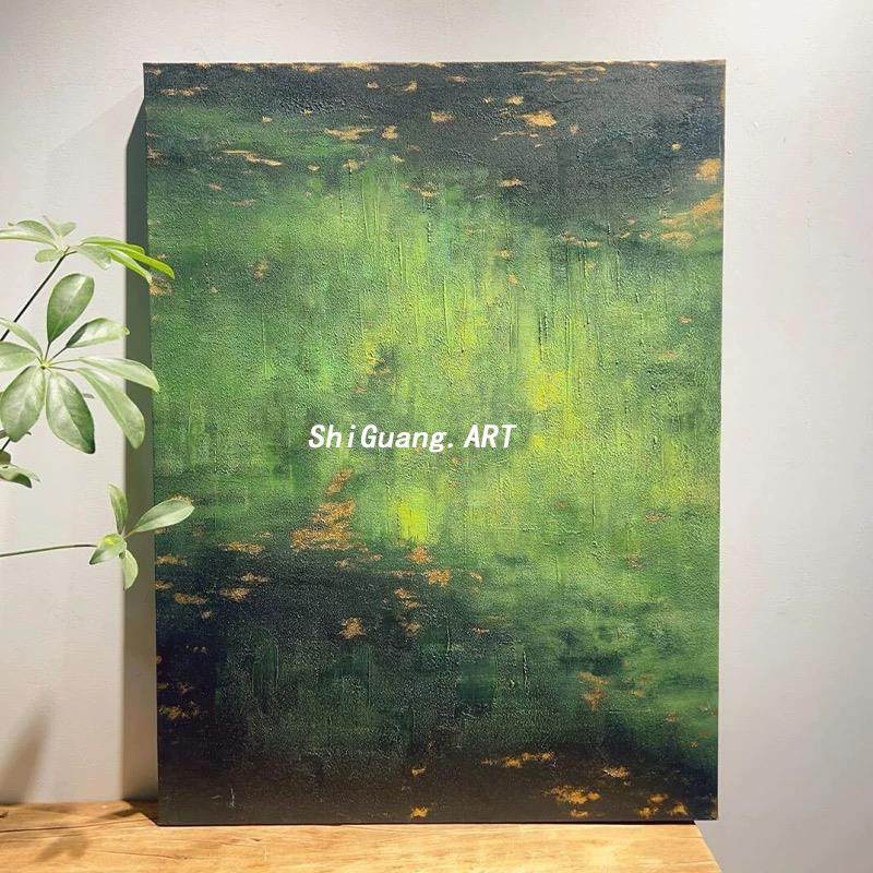 SGMX纯手绘客厅油画《幽绿回廊》抽象艺术民宿壁画沙发背景墙挂画