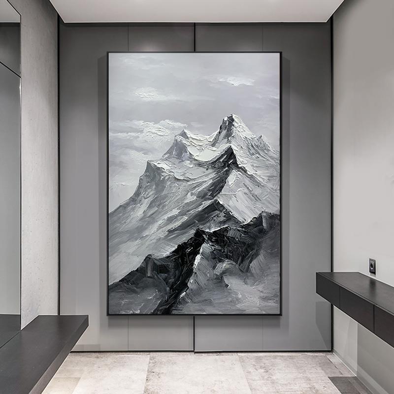 微喷晶瓷轻奢玄关墙面装饰画厚油刀画靠山挂画书房办公室壁画中式图片