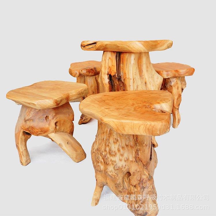 原木根雕凳墩树桩根花架底座茶几茶桌配凳圆木坐凳蘑菇凳北欧风