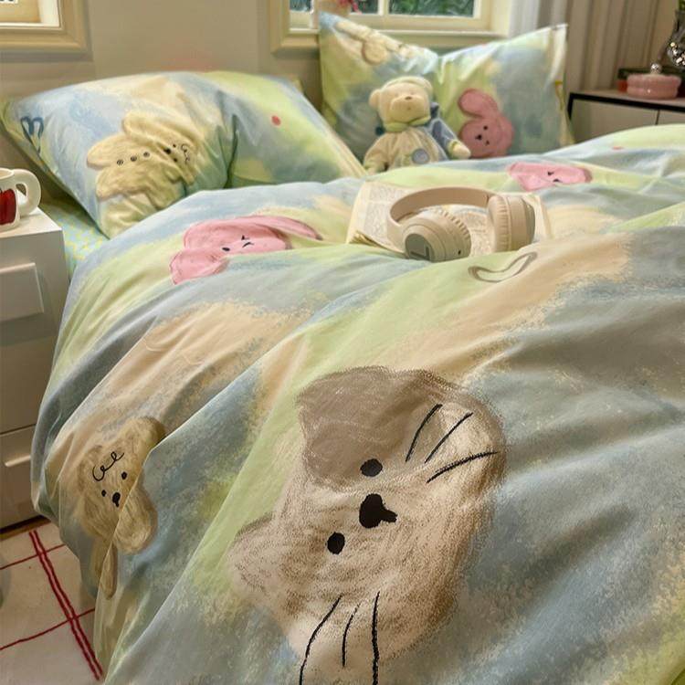 可爱卡通全棉四件套少女心纯棉学生宿舍三件套被套床单床上用品