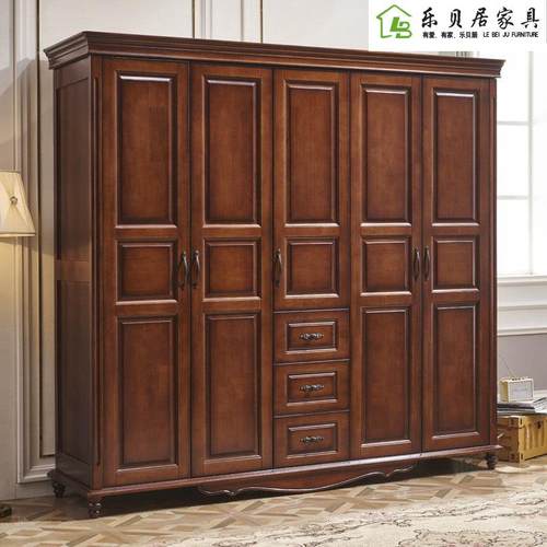 美式实木衣柜主卧室原木家具四五门大衣柜组合整体衣柜