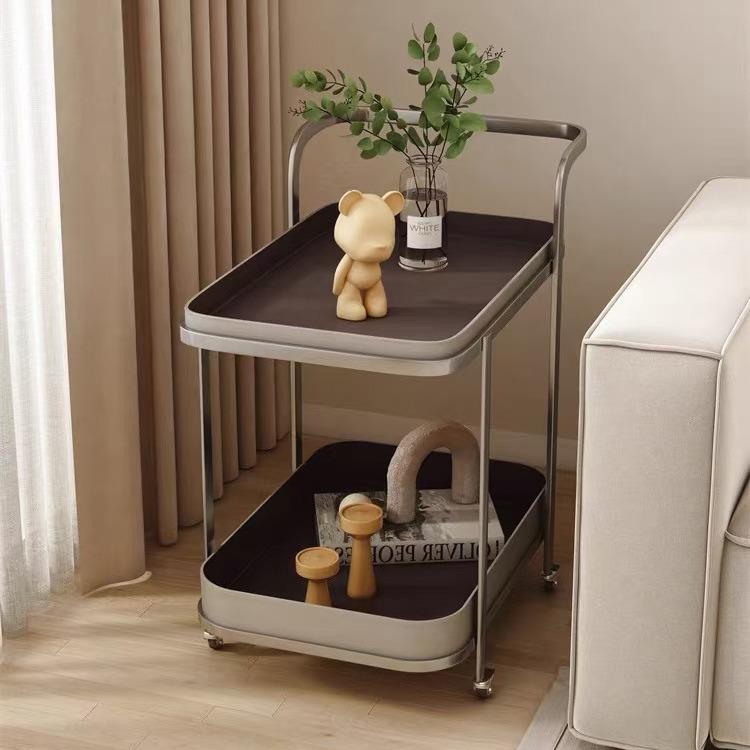 轻奢马鞍皮沙发边几小推车茶几客厅家用角几床头柜带轮置物架收纳