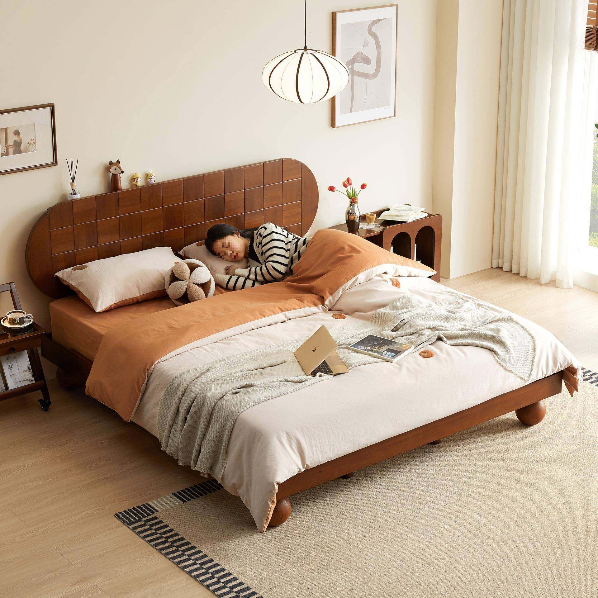 实木床婚床卧室矮床原木床民宿复古床新品现代简约1米8双人主卧床