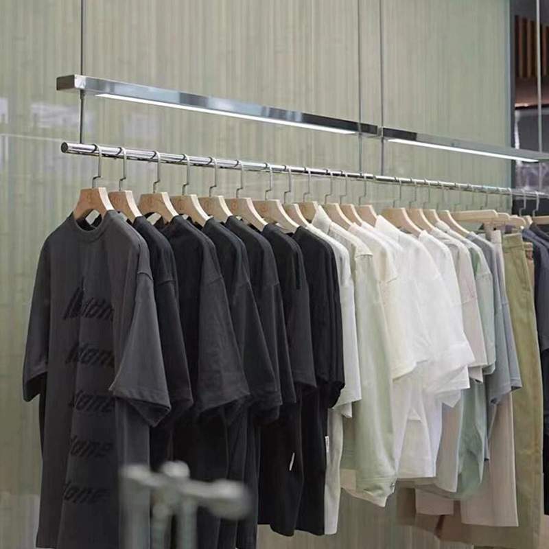 服装店不锈钢带灯吊顶架男女装货架橱窗展示架买手店衣架挂衣