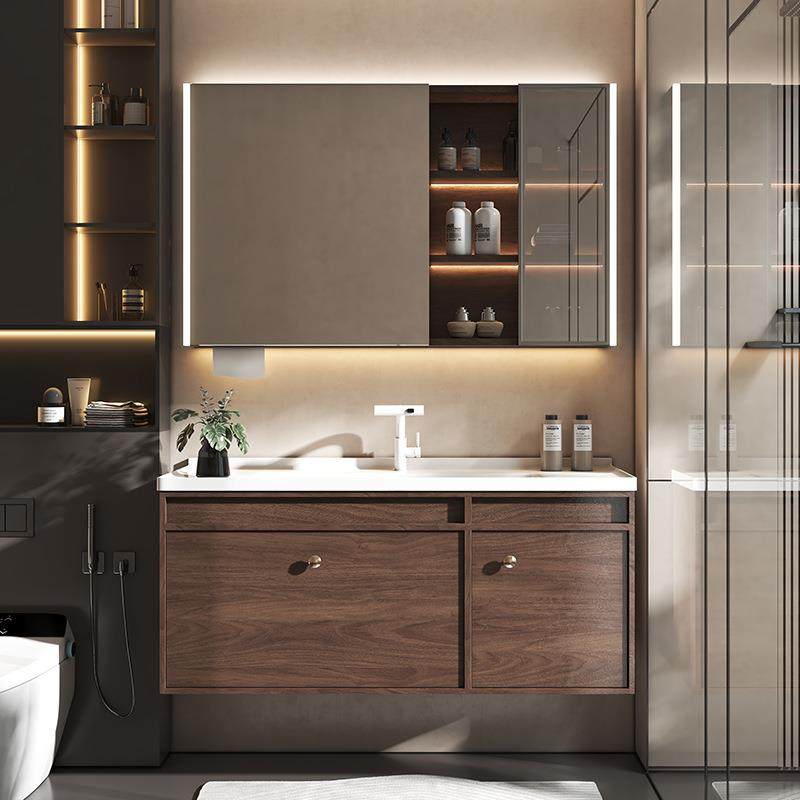 熠达浙江浴室柜工厂直销深胡桃木色卫生间洗手洗脸洗漱台盆柜