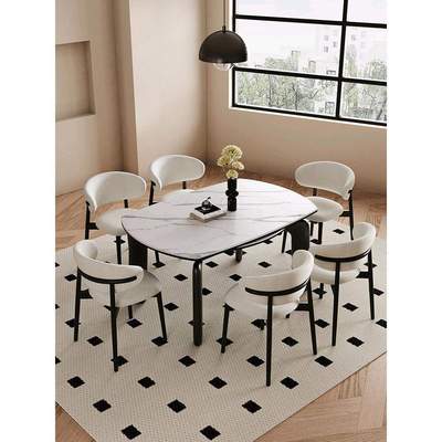 中古风折叠实木餐桌椅2024新款奶油复古黑色美式法式伸缩可变圆桌