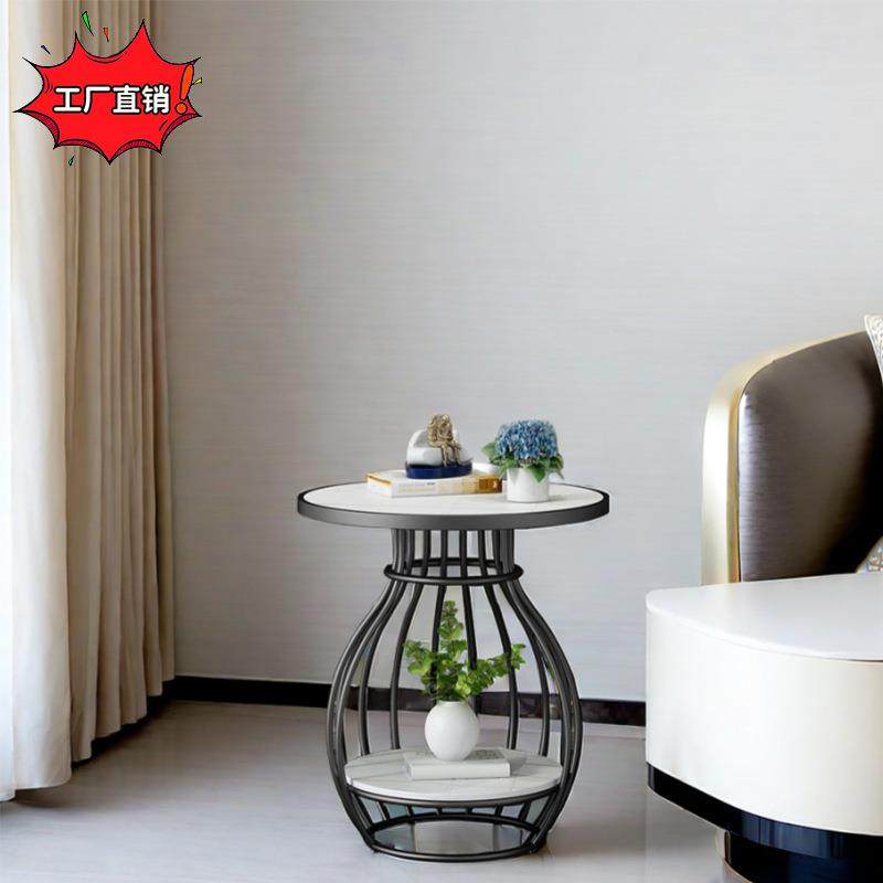 简约网红圆形茶桌意式轻奢现代岩板边几小茶几阳台客厅家用小户型
