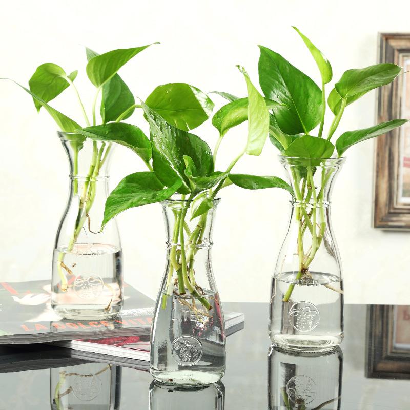 玻璃花瓶透明桌面水培植物富贵竹绿箩玻璃瓶创意束腰小清新插花瓶