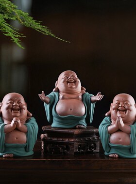 弥勒佛菩萨大肚笑佛招财摆件中式客厅博古架桌面陶瓷欢喜佛像装饰