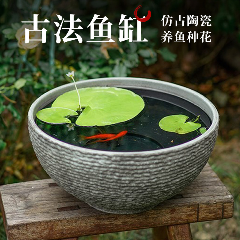 古法养鱼生态缸睡莲碗莲盆家用阳台养鱼池庭院造景仿石头水培鱼池