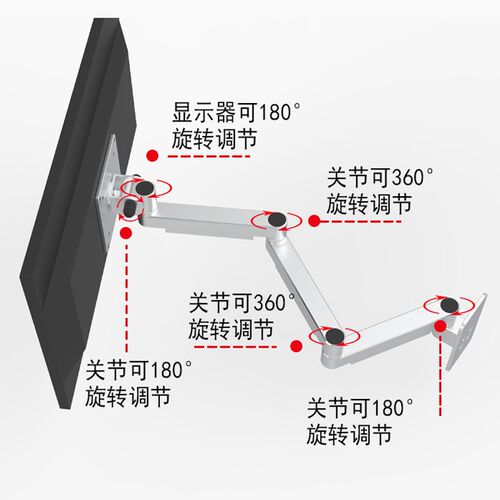 工业液晶电脑显示器支架铝合金折叠悬挂旋转壁挂式vesa挂墙支架臂