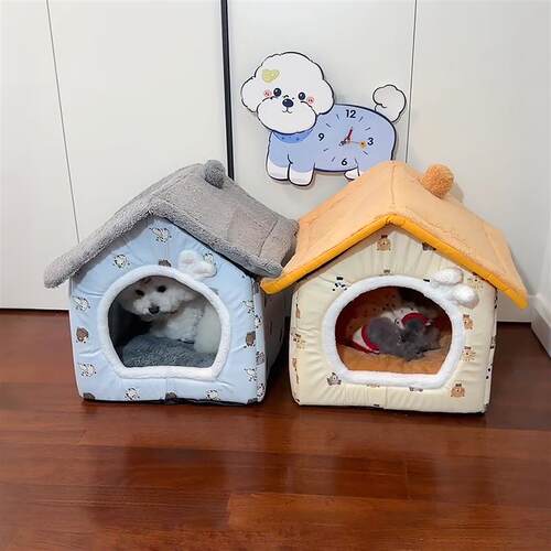 冬季狗窝小型犬可拆洗房子窝半封闭式安全感猫窝大尺寸宠物保暖窝