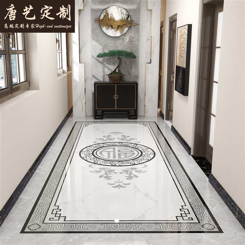 拼花地砖800x800客厅拼花瓷砖过道玄关微晶石地板砖餐厅拼图定制