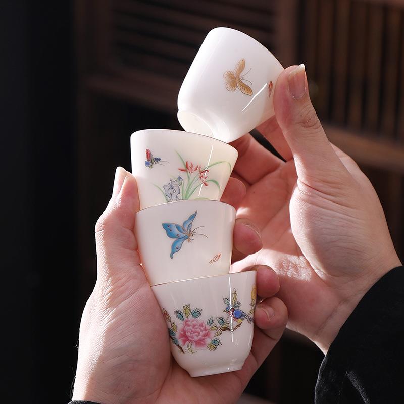 景德镇羊脂玉功夫茶杯白瓷主人杯喝茶小杯子陶瓷单杯品茗杯四只装