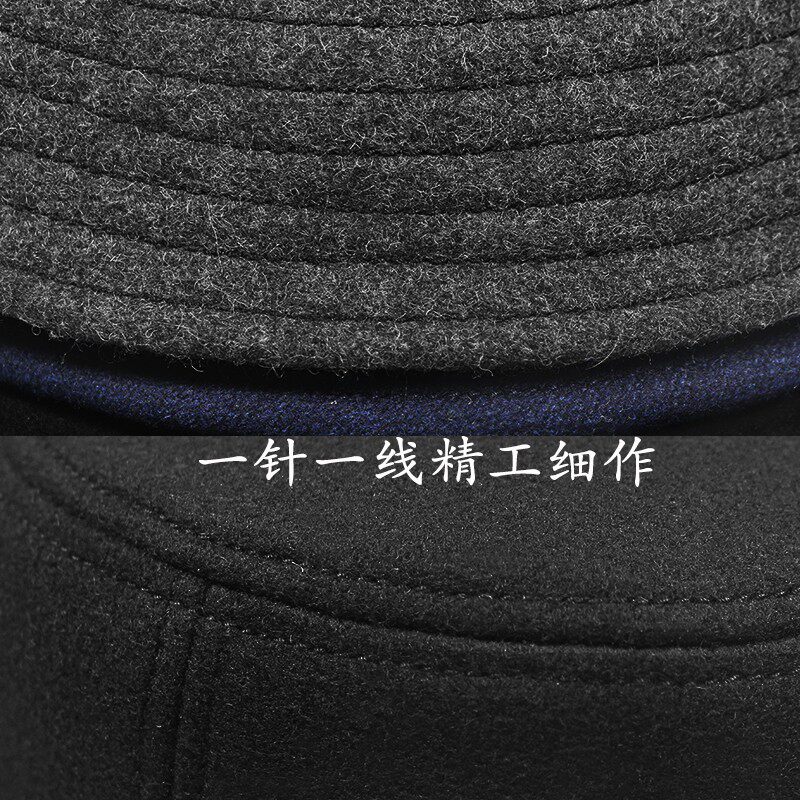 羊毛呢帽子男渔夫帽大头围大码秋冬冬季加绒保暖潮韩版短帽檐盆帽