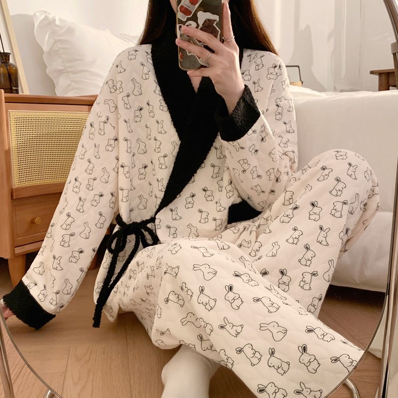 空气棉月子服秋冬产后加厚夹层和服孕妇睡衣春秋产妇哺乳待产套装