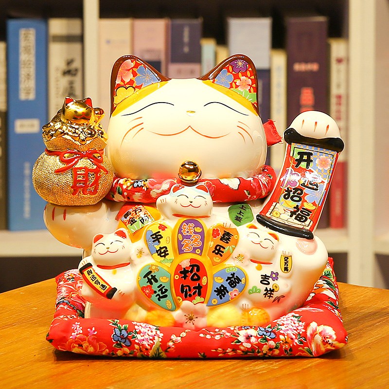 招财猫摆件自动招手大号陶瓷存储钱罐摇手发财猫店铺前台开业礼物