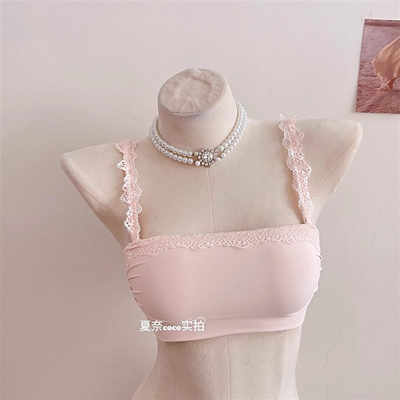 奶皮舒服蕾无肩带蕾丝小可爱防滑内衣女小胸聚拢无痕内衣纯欲裹胸