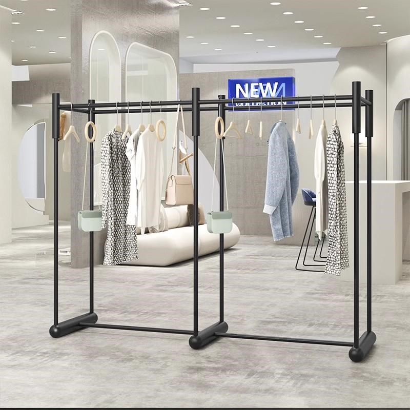 服装店展示架挂衣杆男女装店简约黑色落地陈列中岛架不锈钢货架