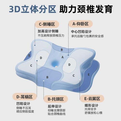 儿童枕蝴蝶枕头儿童护脊枕不塌陷不闷汗记忆棉深睡分区护颈慢回弹