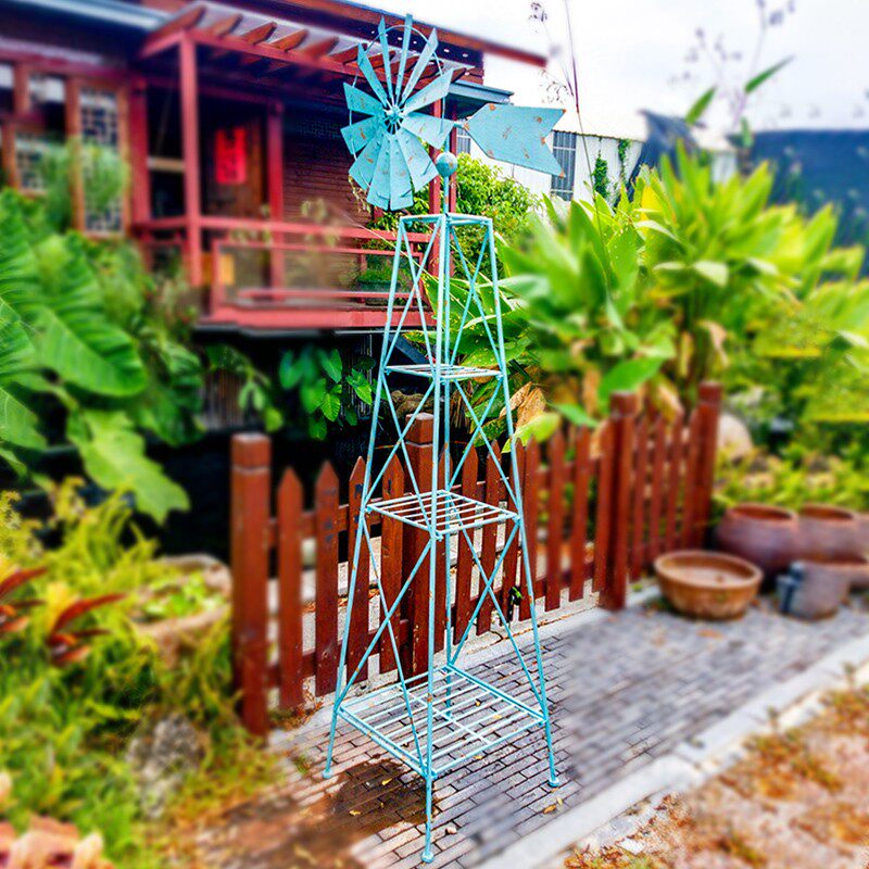 铁艺风车园艺花架子茉莉爬藤展示架花园摆件旋转庭院装饰置物层架