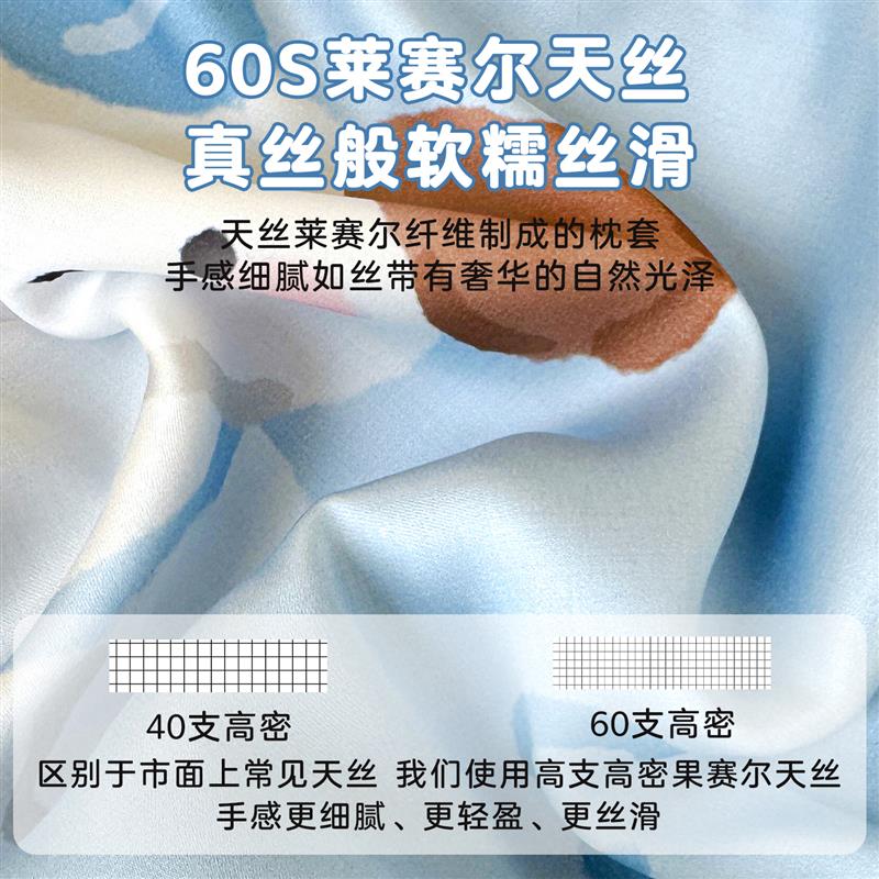 A类莱赛尔纤维天丝枕套夏季儿童凉感冰丝枕头套一对装单个枕头套
