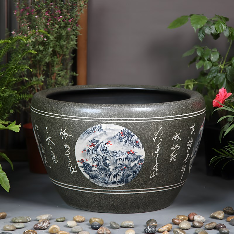 陶瓷落地大缸庭院屋檐接水缸造景古法养鱼盆客厅前台荷花缸碗莲缸